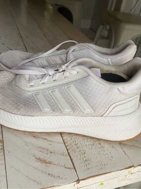adidas White Knit Three-Stripe Cloudfoam Sneakers